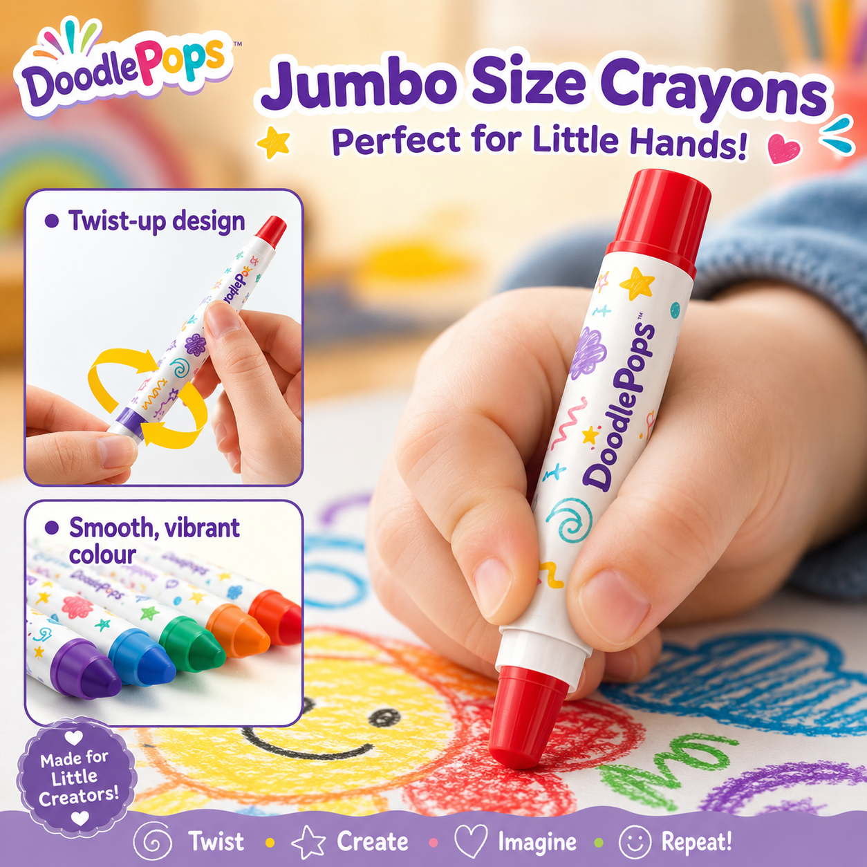 DoodlePops Silky Twist-Up Washable Crayons