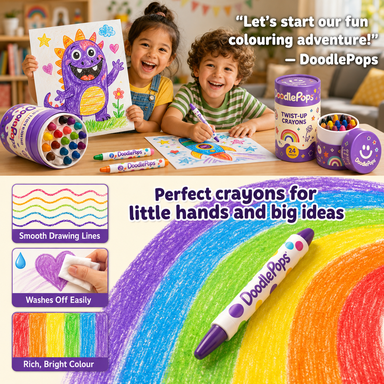 DoodlePops Silky Twist-Up Washable Crayons